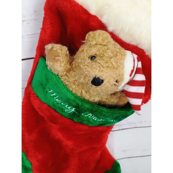 JcPenney Collection Red‎ & Green Vintage Christmas Bear Stocking 3D Plush - Picture 1 of 7